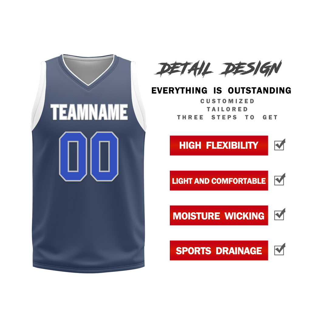 Custom White Blue Classic Style Reversible Basketball Uniform Personalized COOLMAX BBJR-D017054