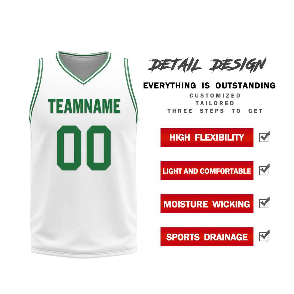 Custom Green White Classic Style Reversible Basketball Uniform Personalized COOLMAX BBJR-D017001