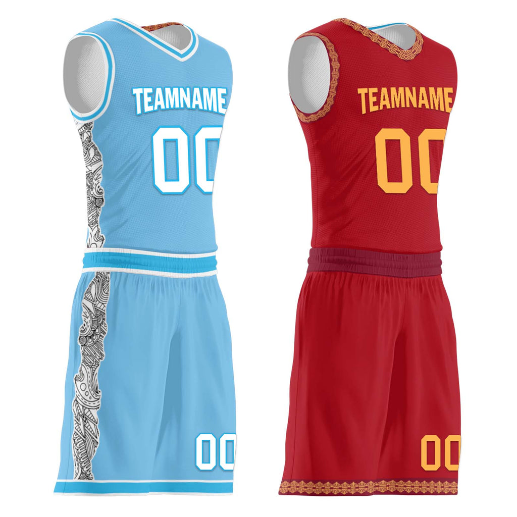 Custom Blue Red Cleveland City Edition Personalized Reversible Basketball Set Sports Basketball Jersey BBJ01R-D0610-6