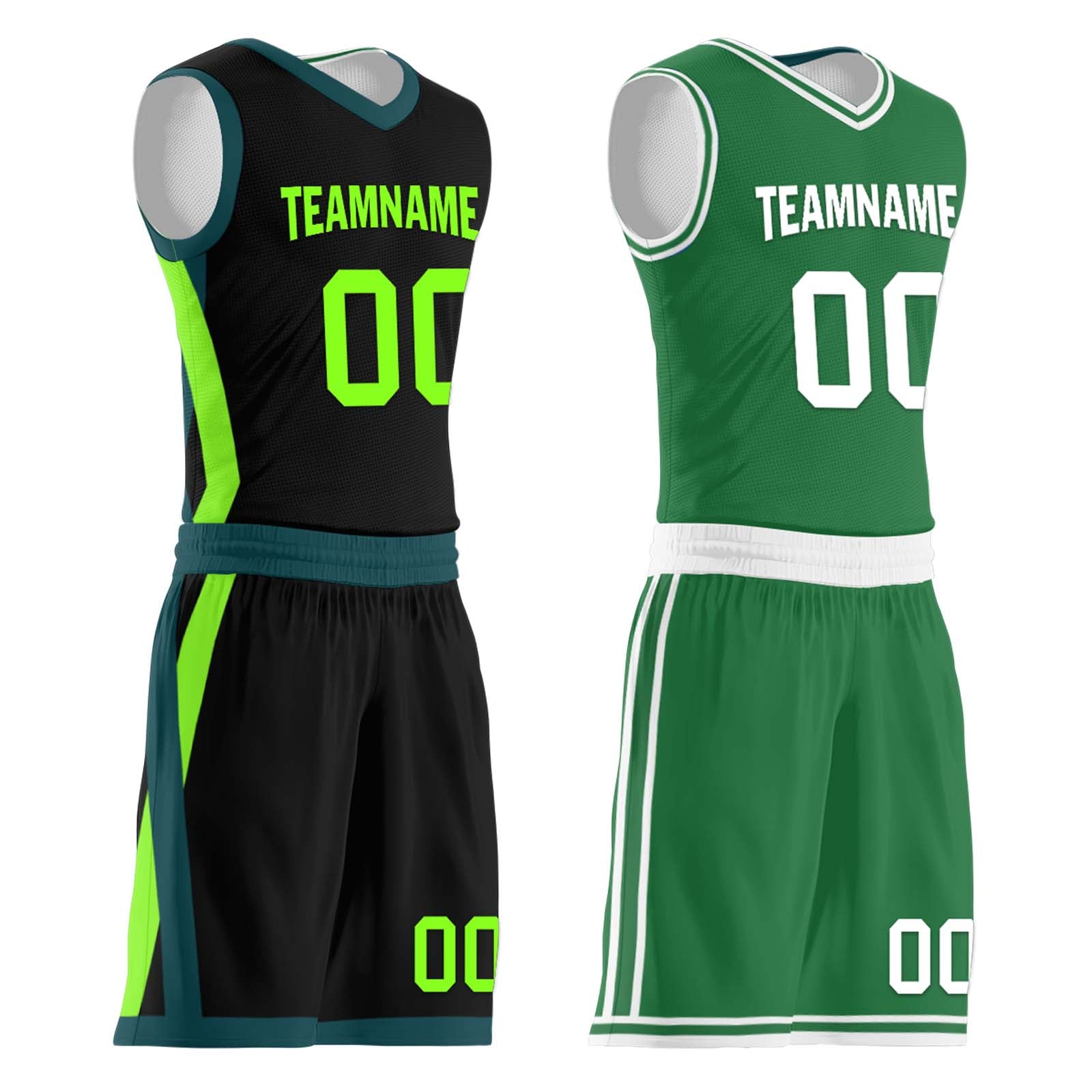 Custom Black Green Boston City Edition Personalized Reversible Basketball Set Sports Basketball Jersey BBJ01R-D0610-2