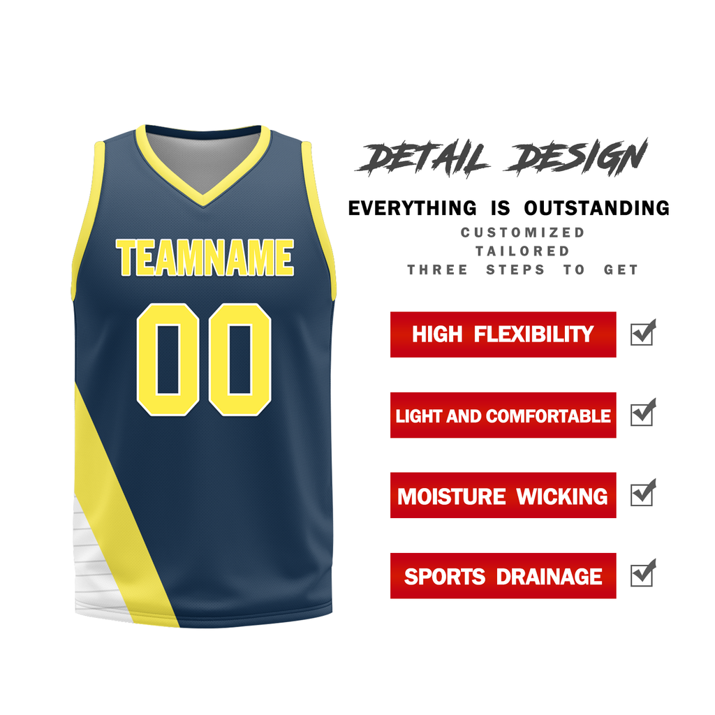 Custom Yellow Blue Classic Style Reversible Basketball Uniform Personalized COOLMAX BBJR-D017060