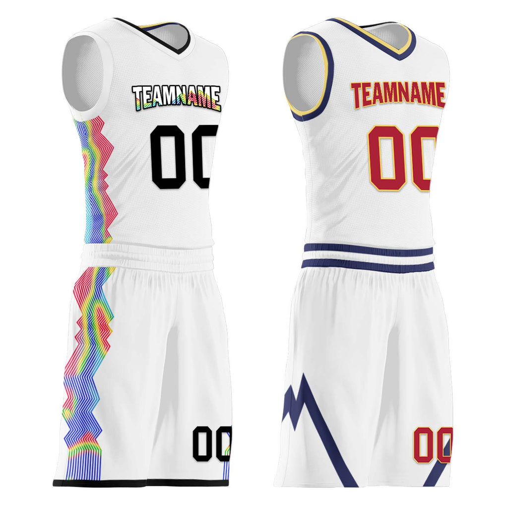 Custom White Rainbow Denver City Edition Personalized Reversible Basketball Set Sports Basketball Jersey BBJ01R-D0610-8