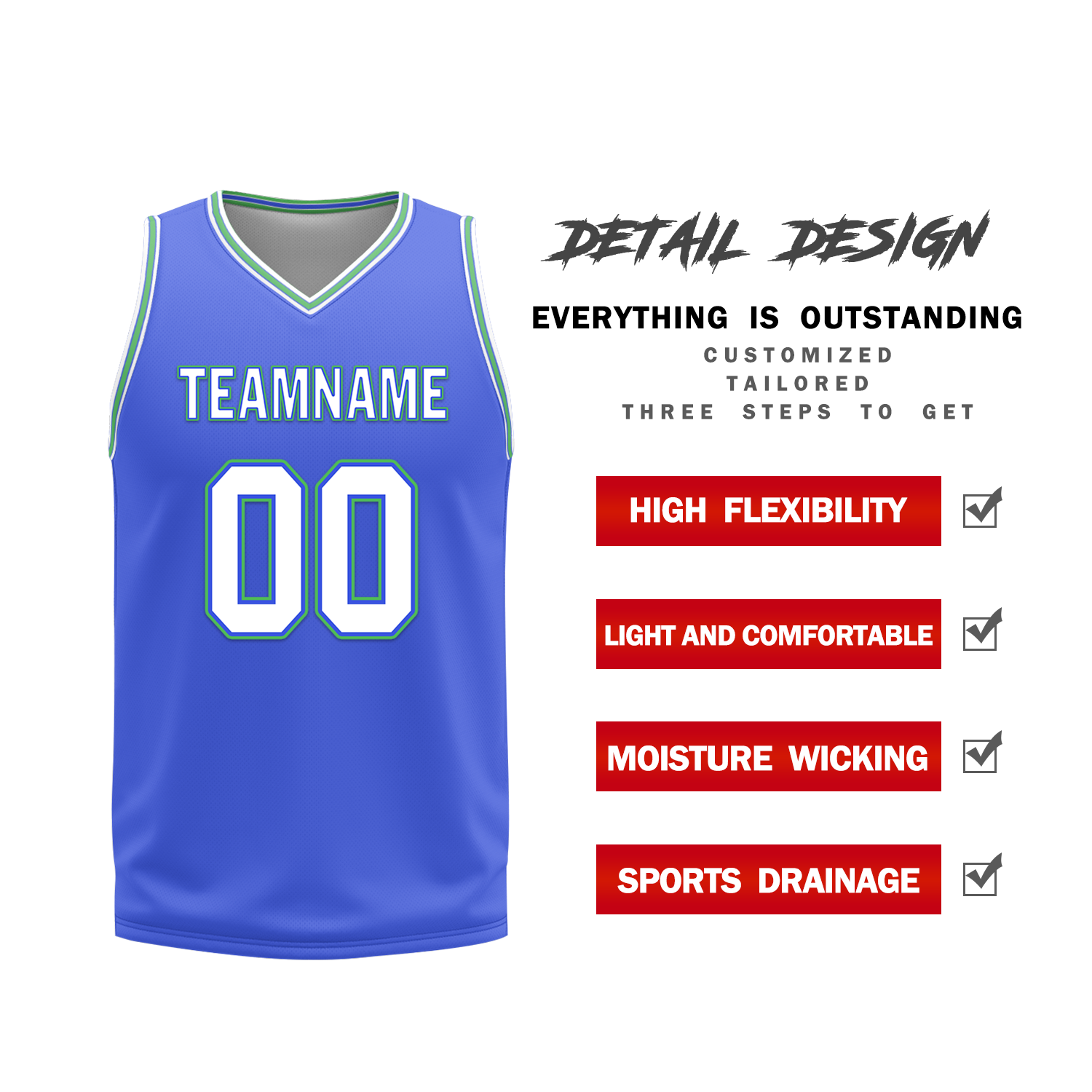 Custom White Blue Classic Style Reversible Basketball Uniform Personalized COOLMAX BBJR-D017045