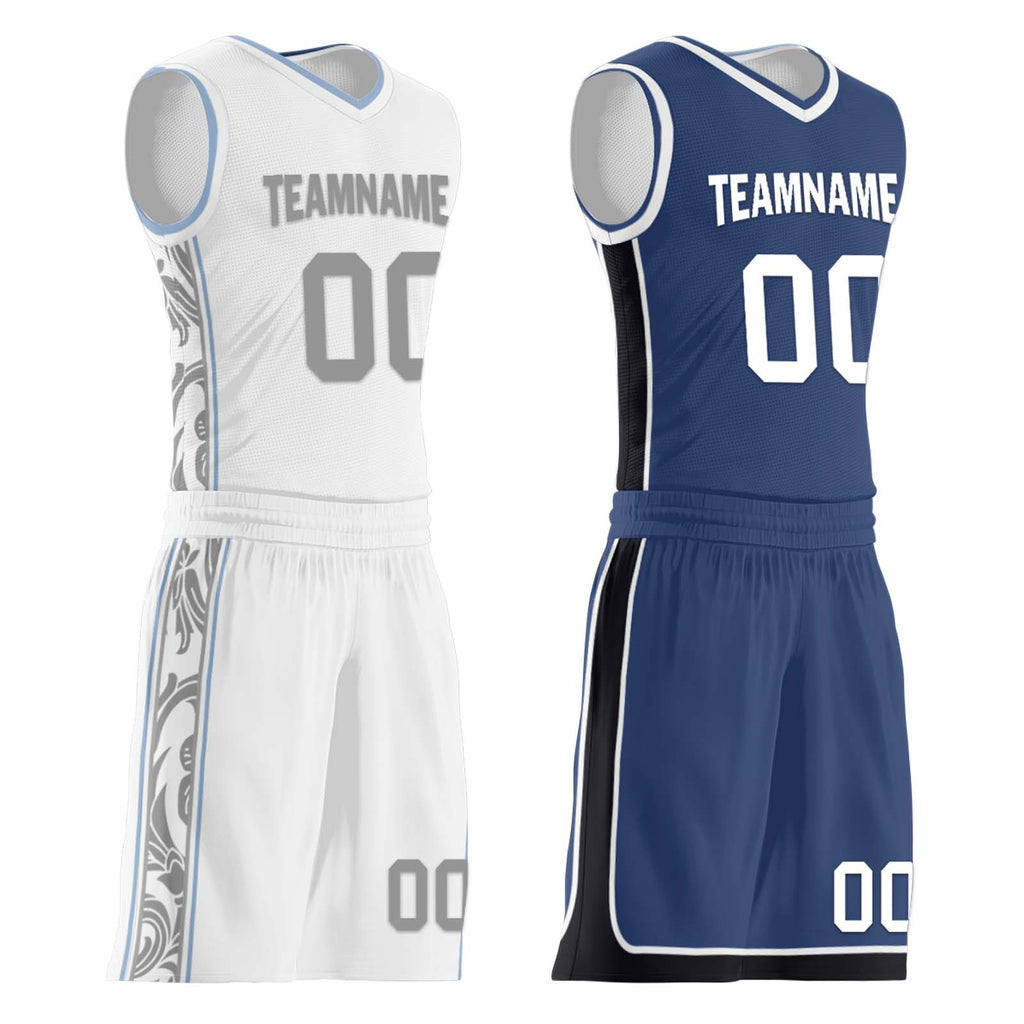 Custom White Gray Blue Dallas City Edition Personalized Reversible Basketball Set Sports Basketball Jersey BBJ01R-D0610-7