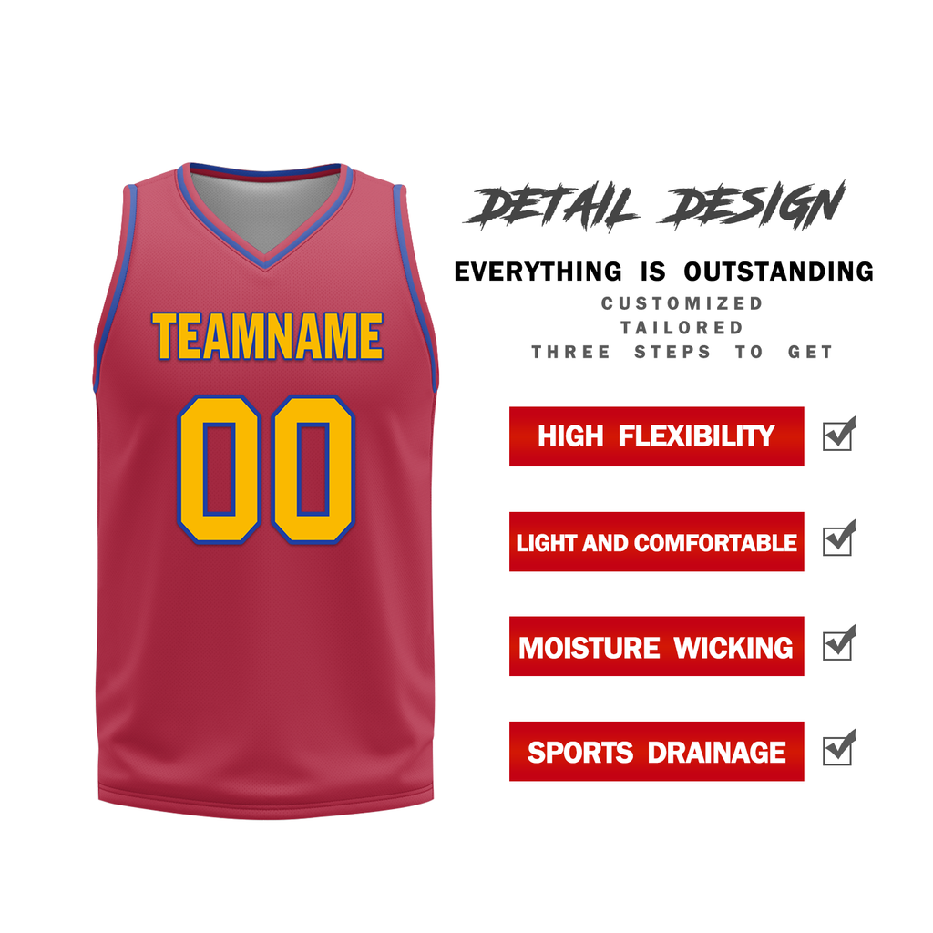 Custom Blue Red Classic Style Reversible Basketball Uniform Personalized COOLMAX BBJR-D017029