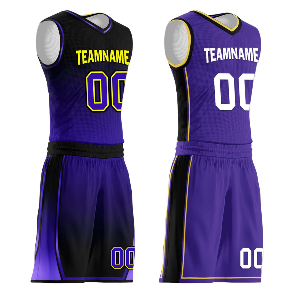 Custom Black Purple Los Angeles City Edition Personalized Reversible Basketball Set Sports Basketball Jersey BBJ01R-D0610-14