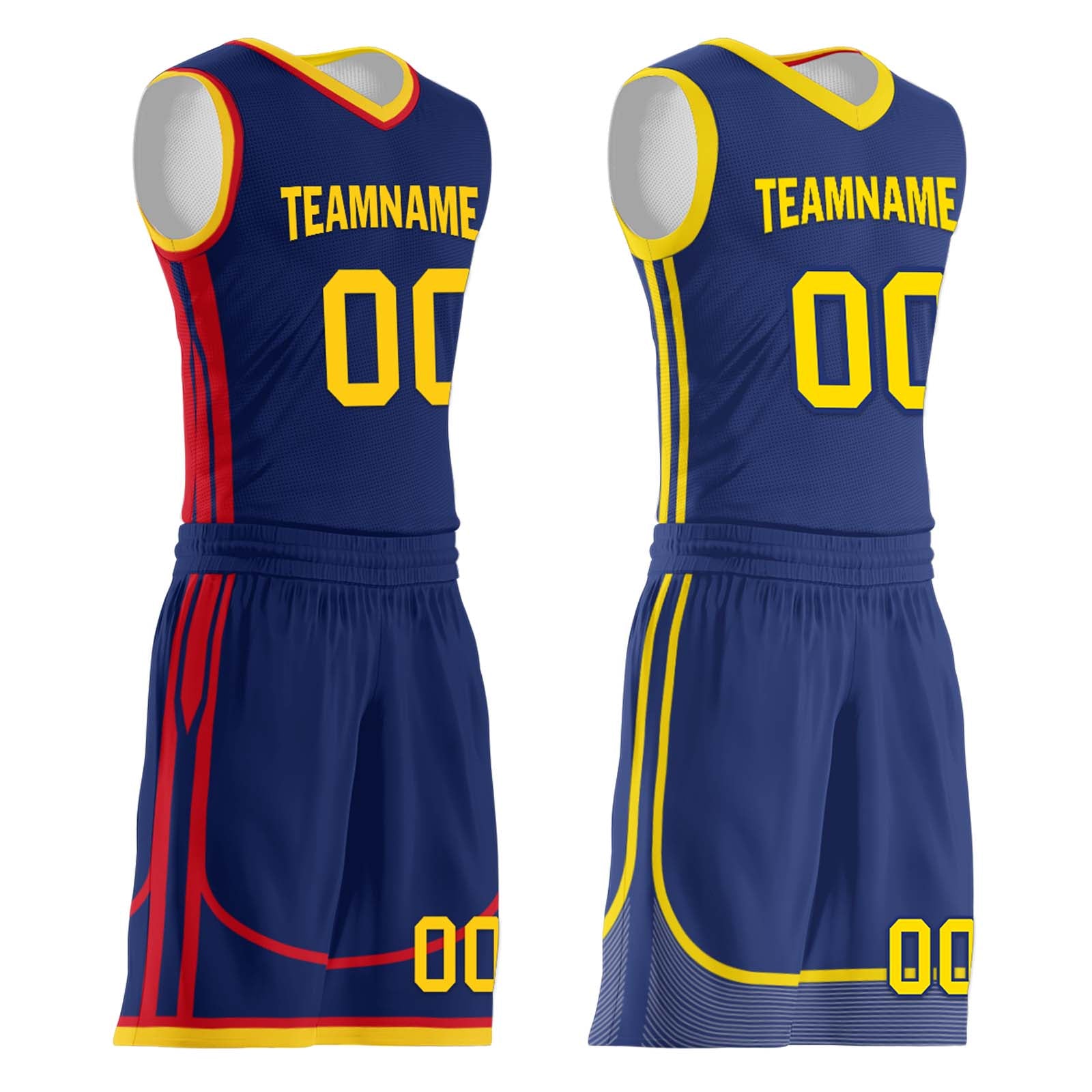 Custom Navy Blue Red Gold Golden State City Edition Personalized Reversible Basketball Set Sports Basketball Jersey BBJ01R-D0610-10