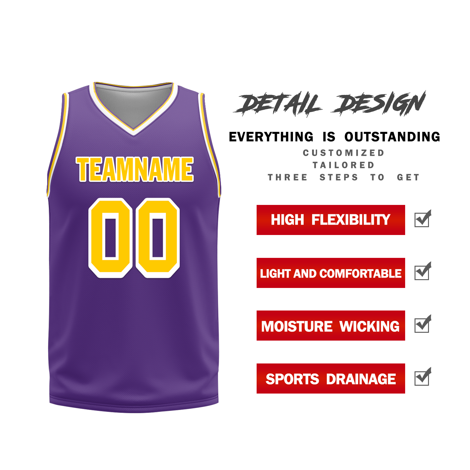 Custom Yellow Purple Classic Style Reversible Basketball Uniform Personalized COOLMAX BBJR-D017034
