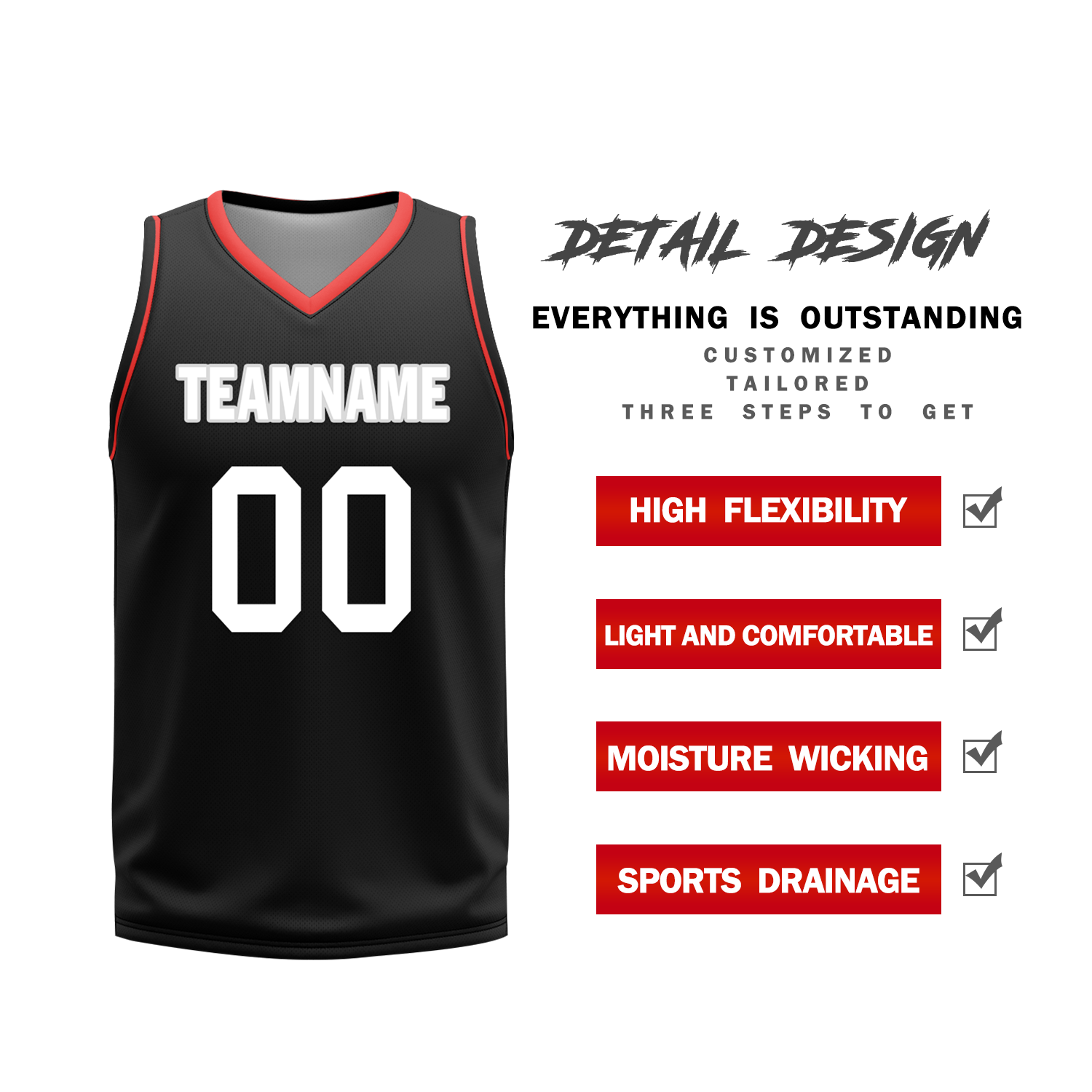 Custom Red Black Classic Style Reversible Basketball Uniform Personalized COOLMAX BBJR-D017042