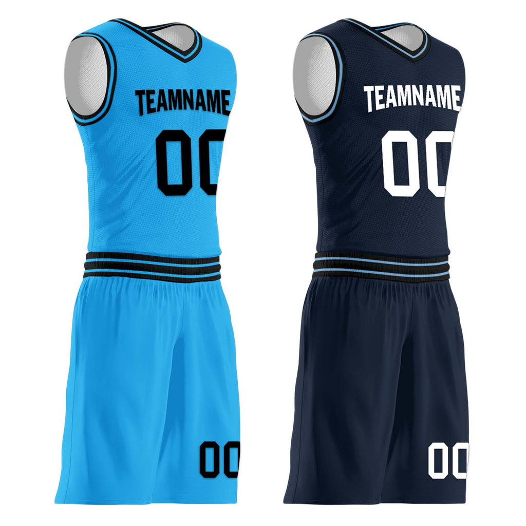 Custom Light Blue Black Los Angeles City Edition Personalized Reversible Basketball Set Sports Basketball Jersey BBJ01R-D0610-13