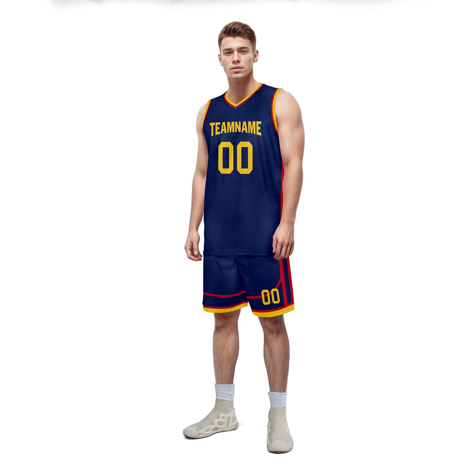 Custom Navy Blue Red Gold City Edition Personalized Sports Uniform Authentic Basketball Jersey BBJ01-D06101-10