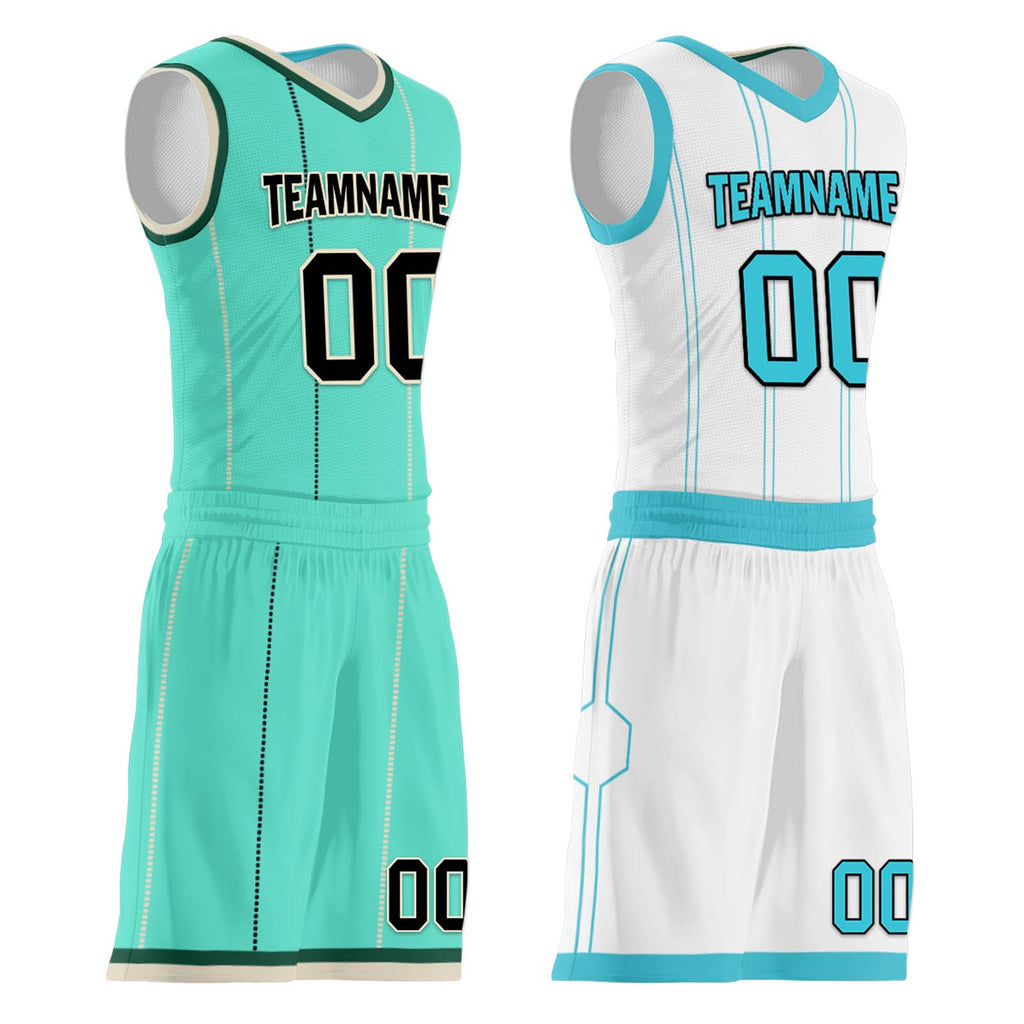 Custom Mint Green Gold Black Charlotte City Edition Personalized Reversible Basketball Set Sports Basketball Jersey BBJ01R-D0610-4
