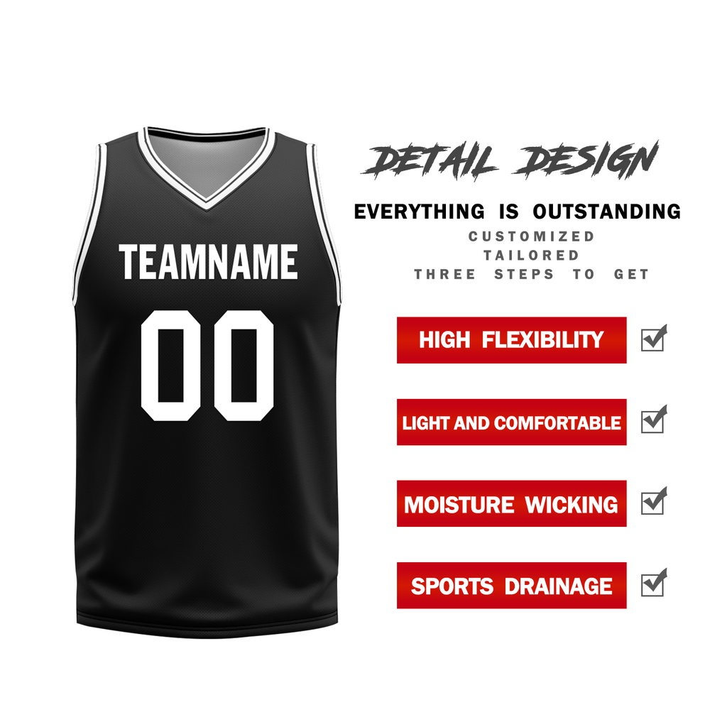 Custom White Black Classic Style Reversible Basketball Uniform Personalized Ordinary BBJR-D017008