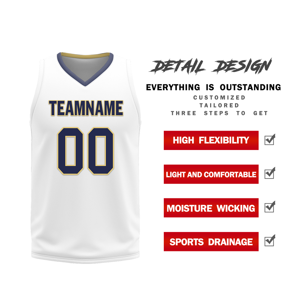 Custom Blue White Classic Style Reversible Basketball Uniform Personalized COOLMAX BBJR-D017050