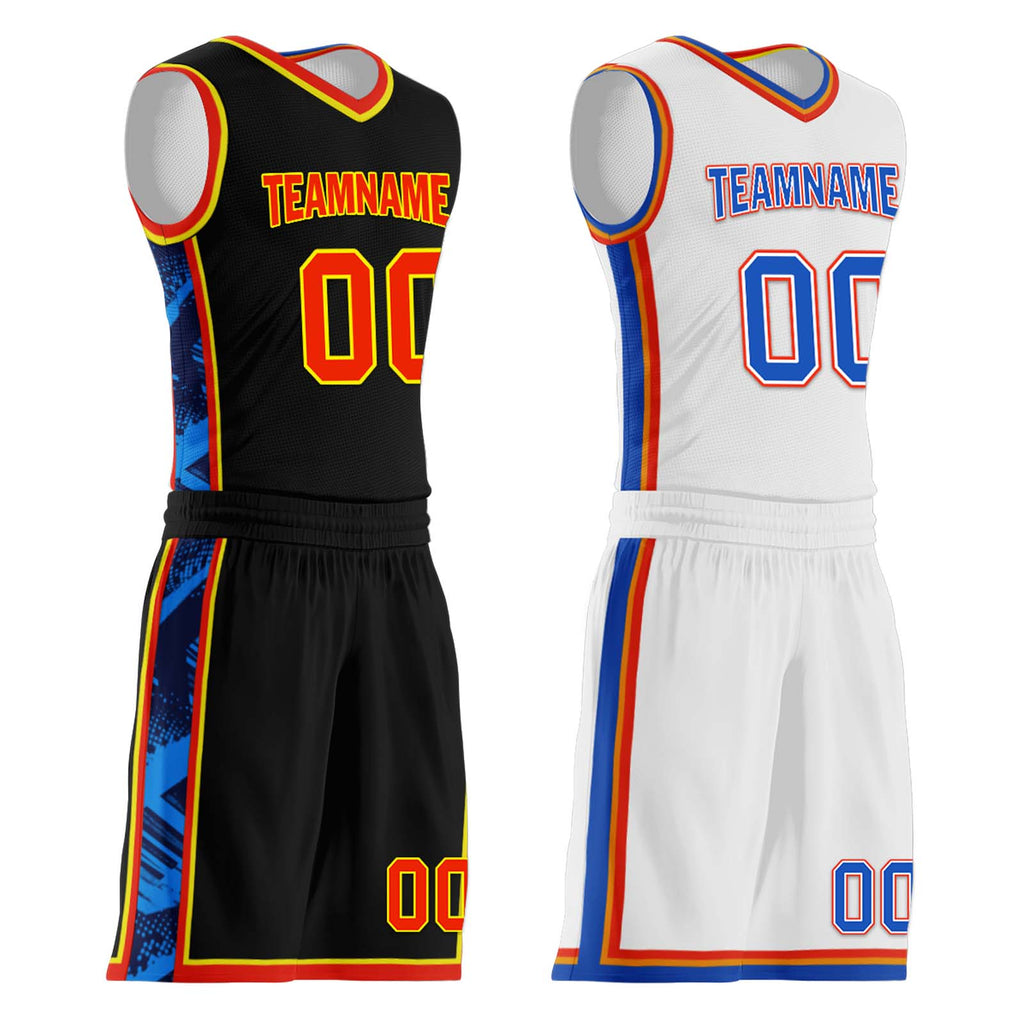 Custom Black Blue Orange White Oklahoma City City Edition Personalized Reversible Basketball Set Sports Basketball Jersey BBJ01R-D0610-21