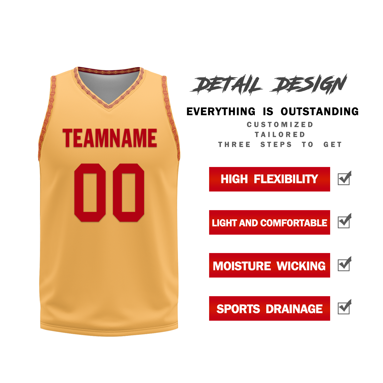 Custom Red Yellow Classic Style Reversible Basketball Uniform Personalized Ordinary BBJR-D017011