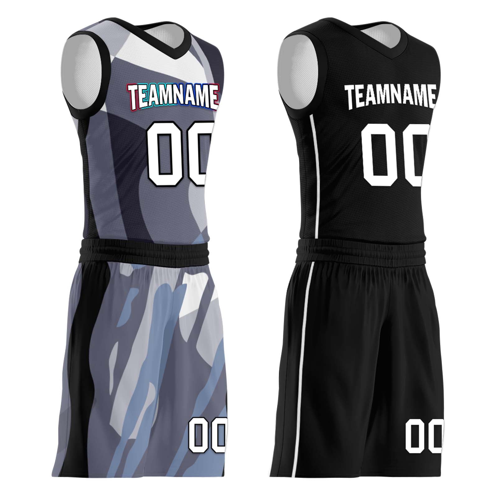 Custom Camouflage Black Brooklyn City Edition Personalized Reversible Basketball Set Sports Basketball Jersey BBJ01R-D0610-3