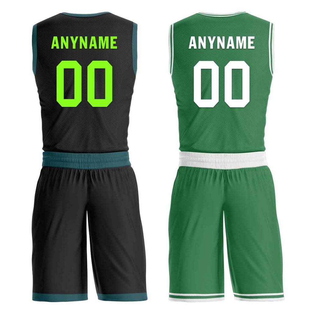 Custom Black Green Boston City Edition Personalized Reversible Basketball Set Sports Basketball Jersey BBJ01R-D0610-2