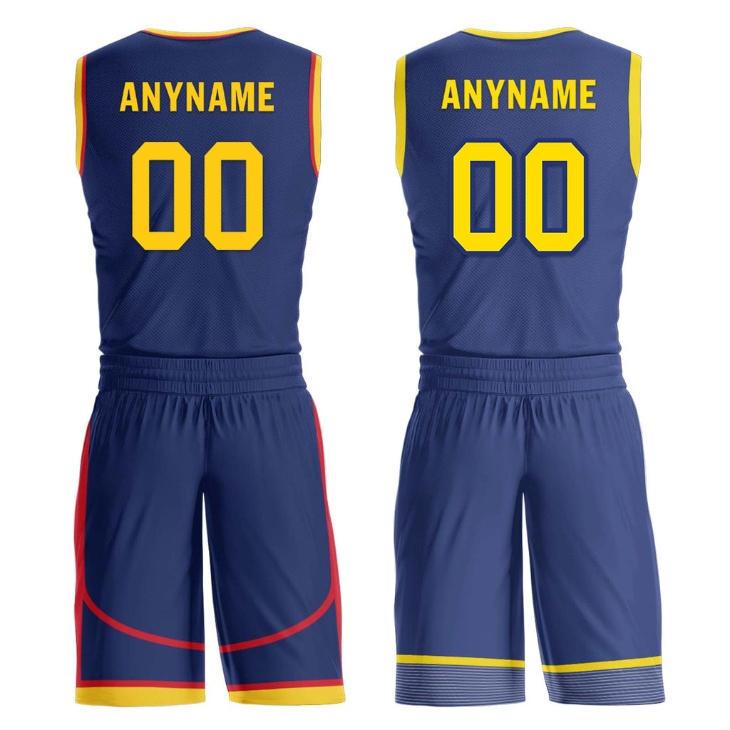 Custom Navy Blue Red Gold Golden State City Edition Personalized Reversible Basketball Set Sports Basketball Jersey BBJ01R-D0610-10