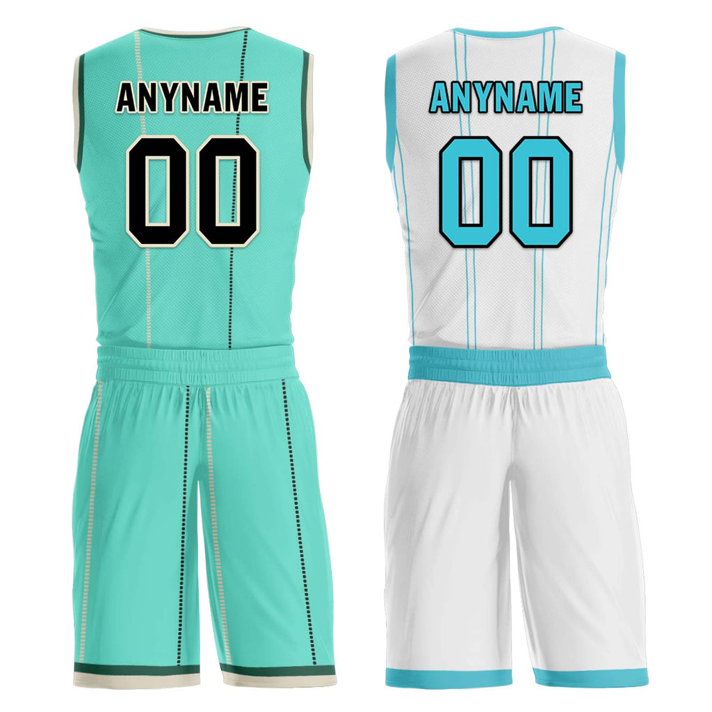 Custom Mint Green Gold Black Charlotte City Edition Personalized Reversible Basketball Set Sports Basketball Jersey BBJ01R-D0610-4