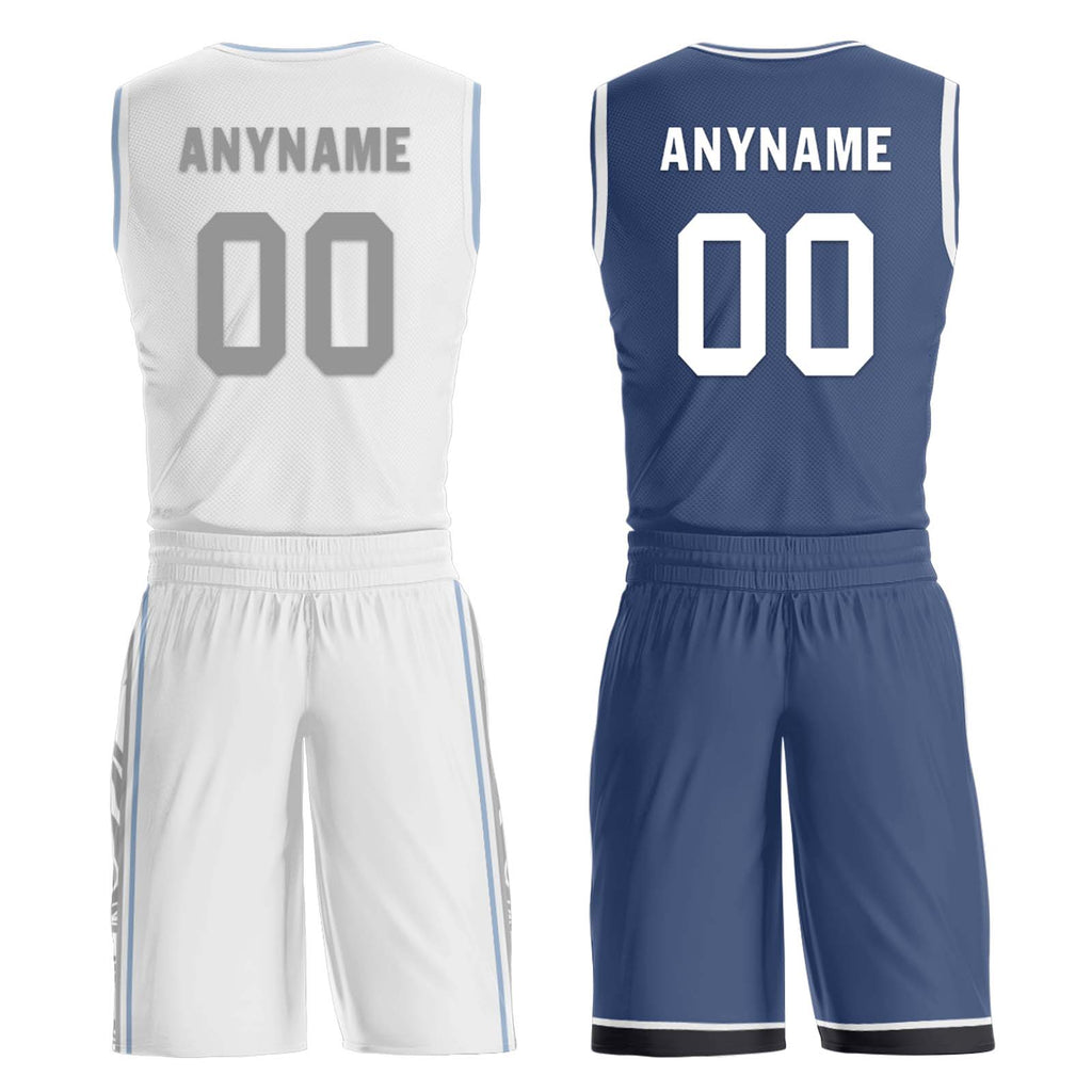 Custom White Gray Blue Dallas City Edition Personalized Reversible Basketball Set Sports Basketball Jersey BBJ01R-D0610-7