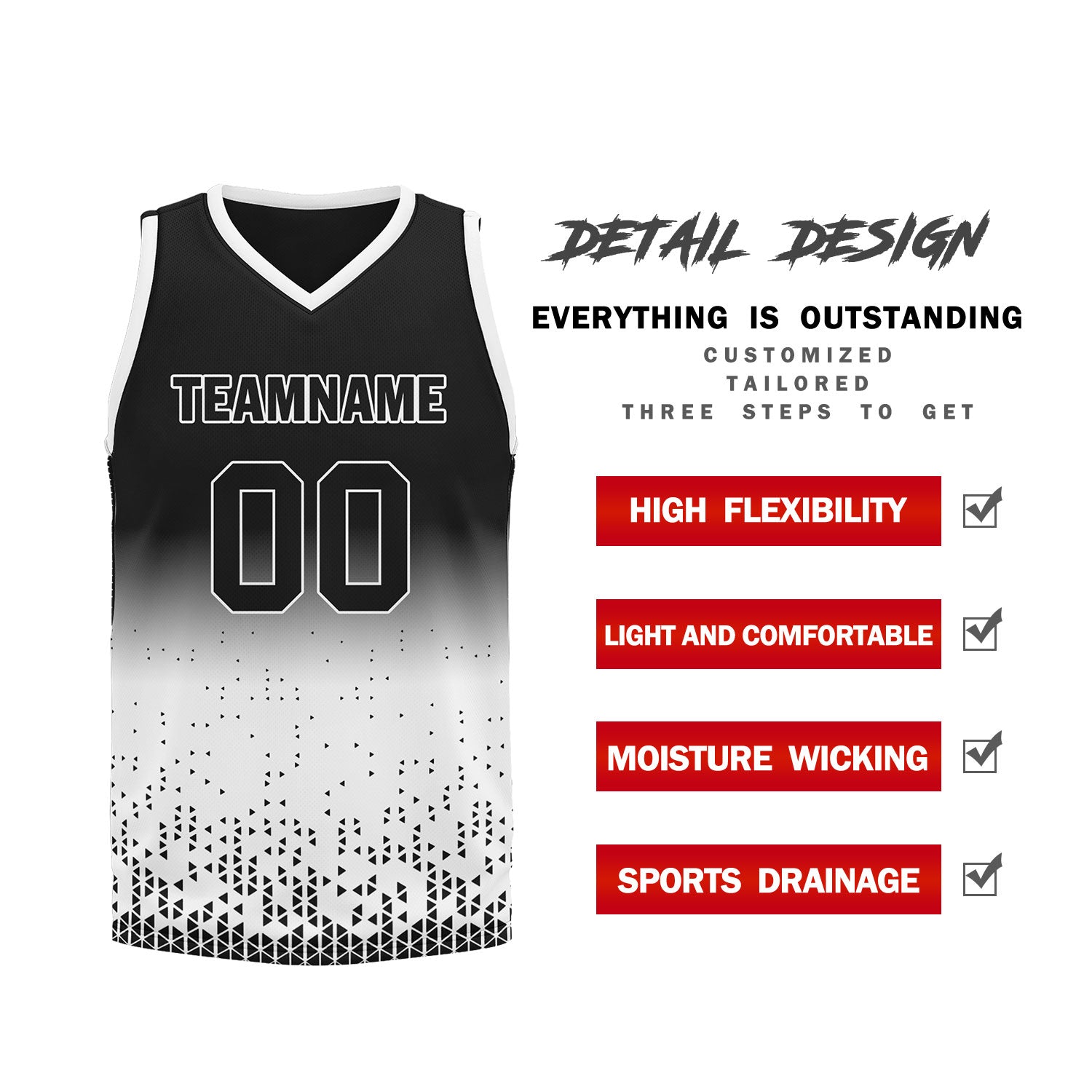 Custom Black White Fade Fashion Sports Uniform Basketball Jersey BBJ01-D020102-2