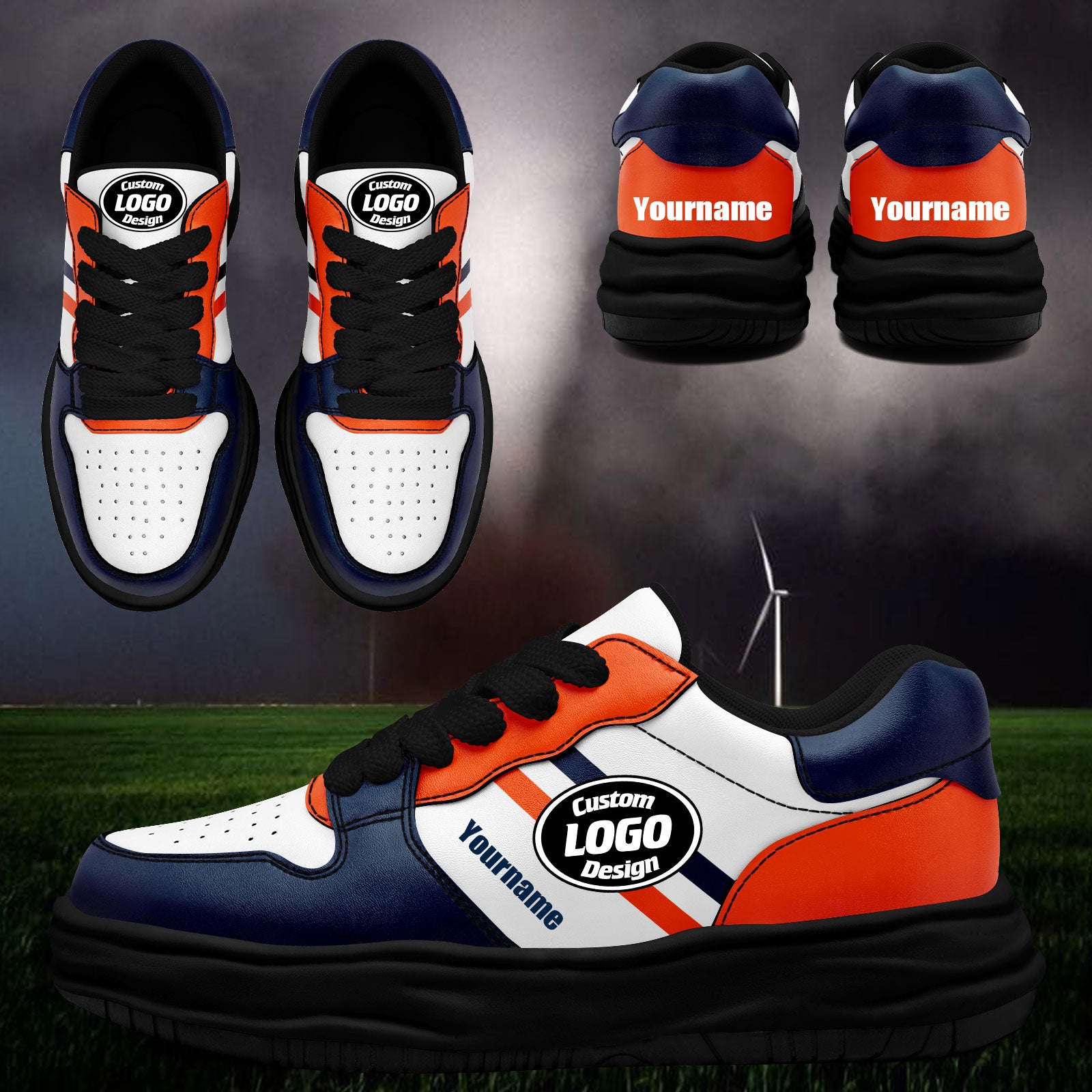 Custom Blue Orange Denver Shoes Personalized Sneaker FN032-D020389-10