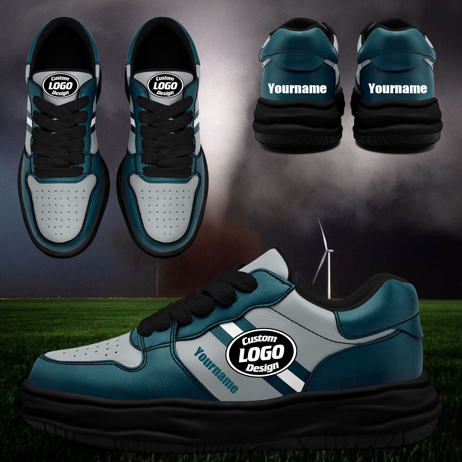 Custom Green Gray Philadelphia Shoes Personalized Sneaker FN032-D020389-23