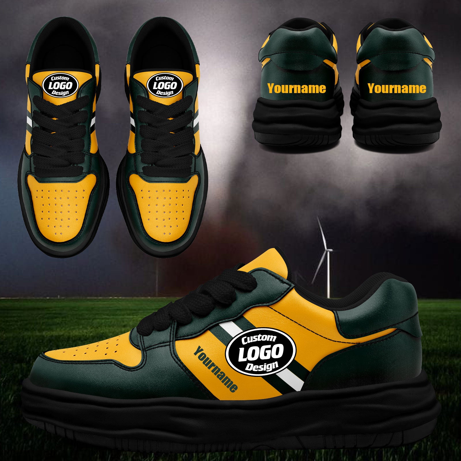 Custom Green Yellow Green Bay Shoes Personalized Sneaker FN032-D020389-13