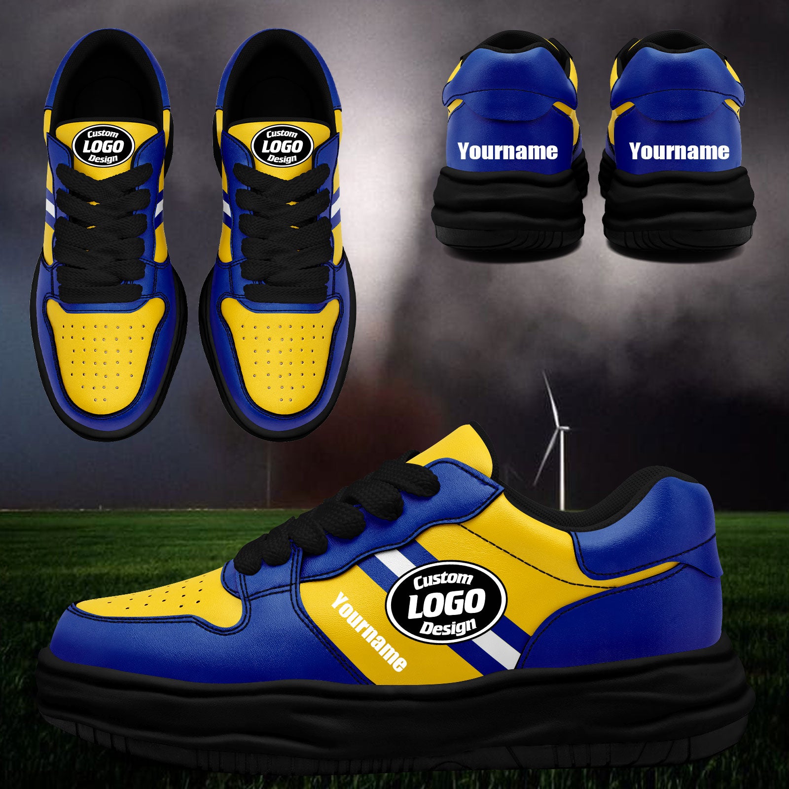 Custom Blue Yellow Los Angeles Shoes Personalized Sneaker FN032-D020389-15