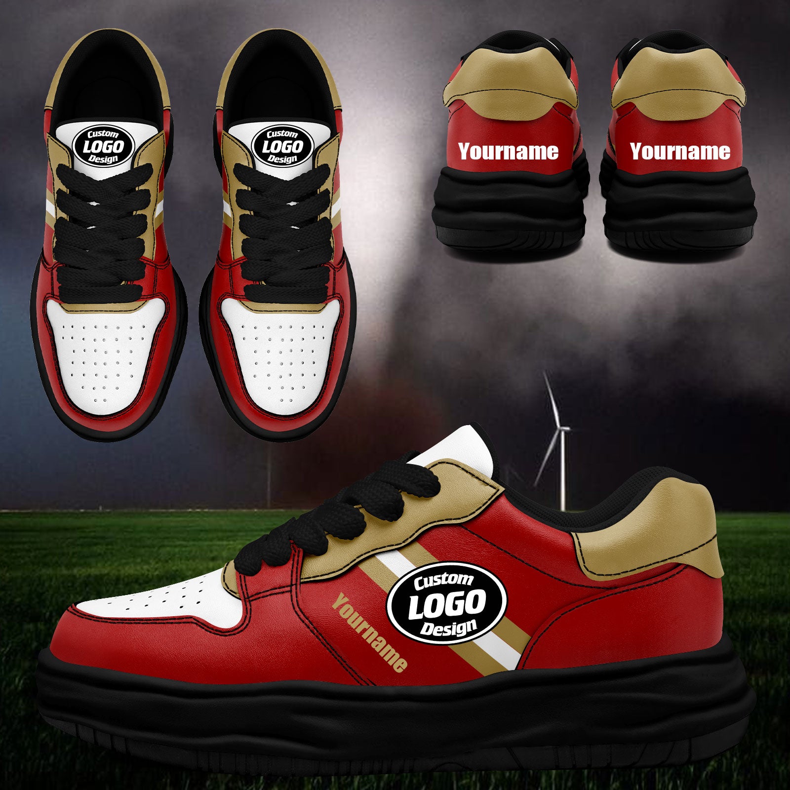 Custom Red Gold San Francisco Shoes Personalized Sneaker FN032-D020389-25