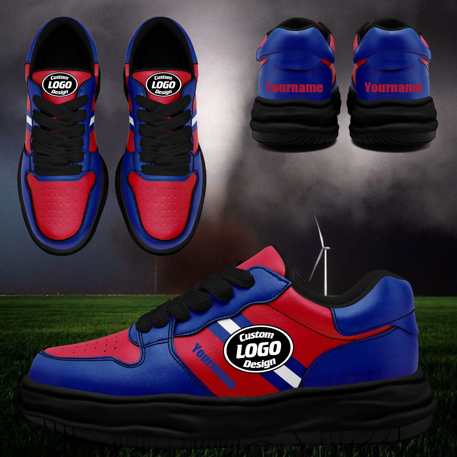 Custom Red Blue Buffalo Shoes Personalized Sneaker FN032-D020389-4