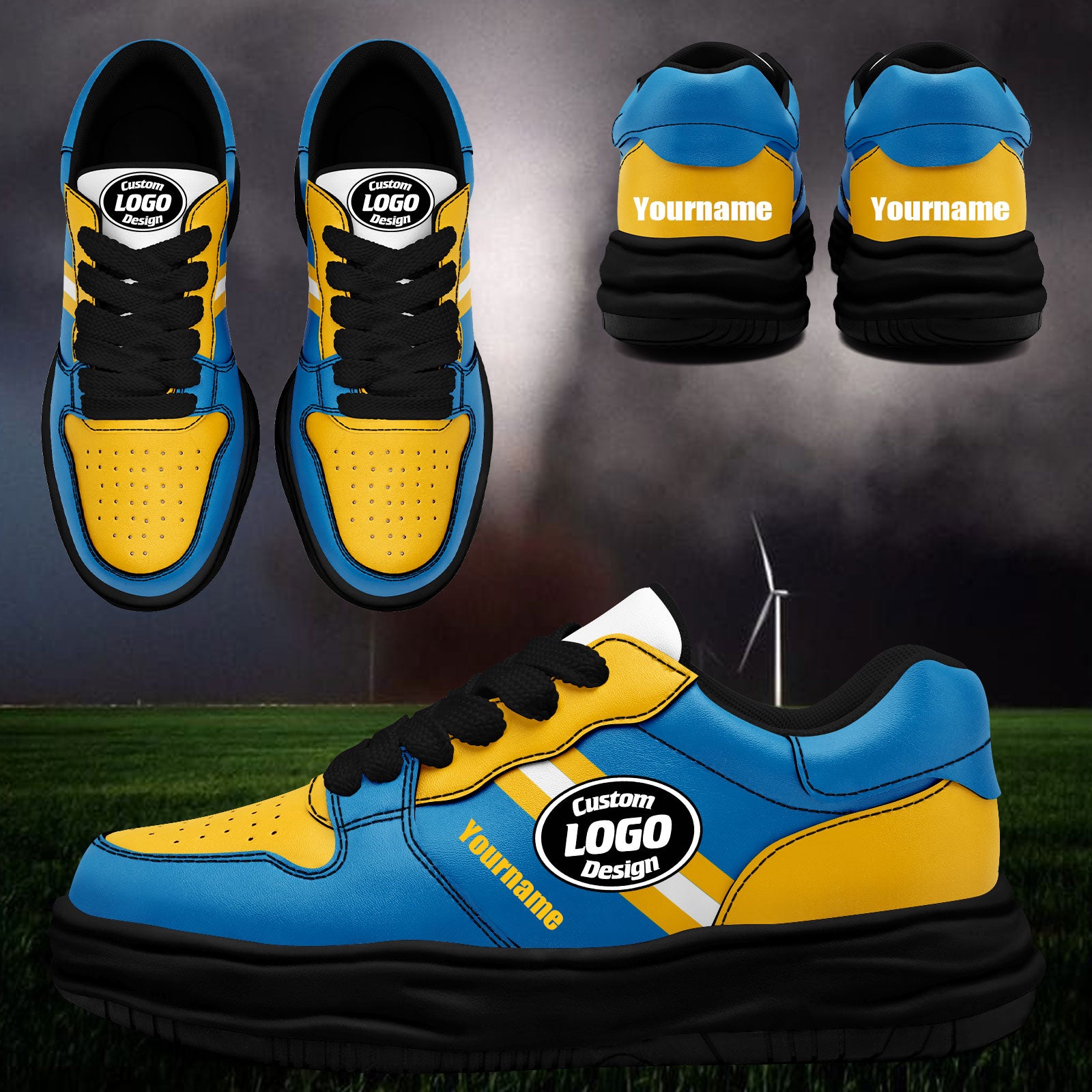 Custom Blue Yellow Los Angeles Shoes Personalized Sneaker FN032-D020389-22
