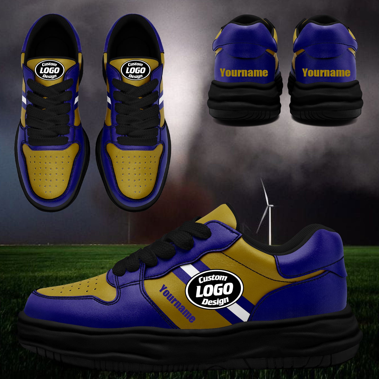 Custom Purple Yellow Baltimore Shoes Personalized Sneaker FN032-D020389-2