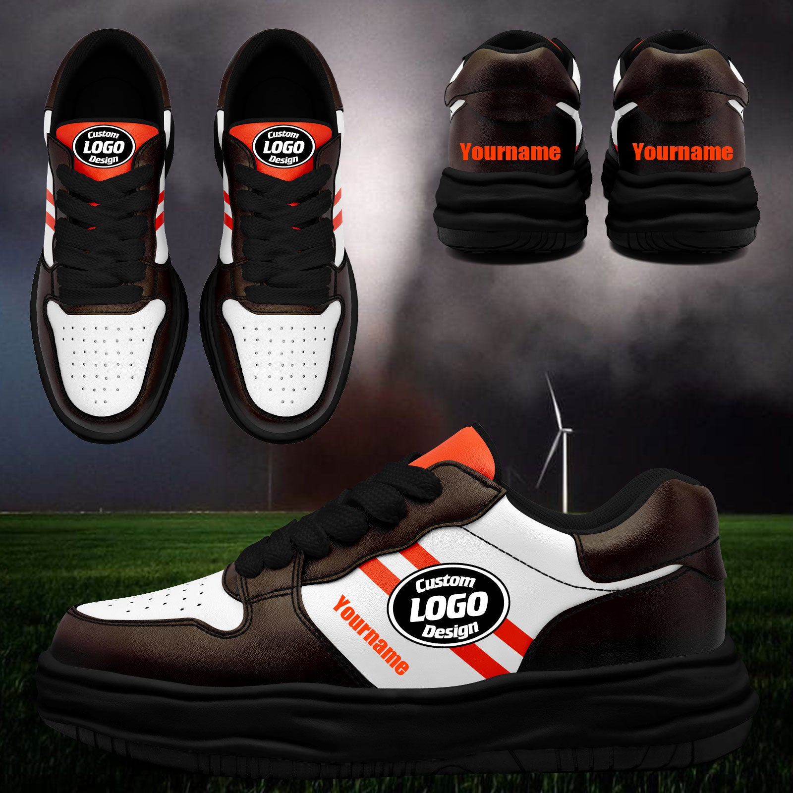 Custom Brown Orange Cleveland Shoes Personalized Sneaker FN032-D020389-8