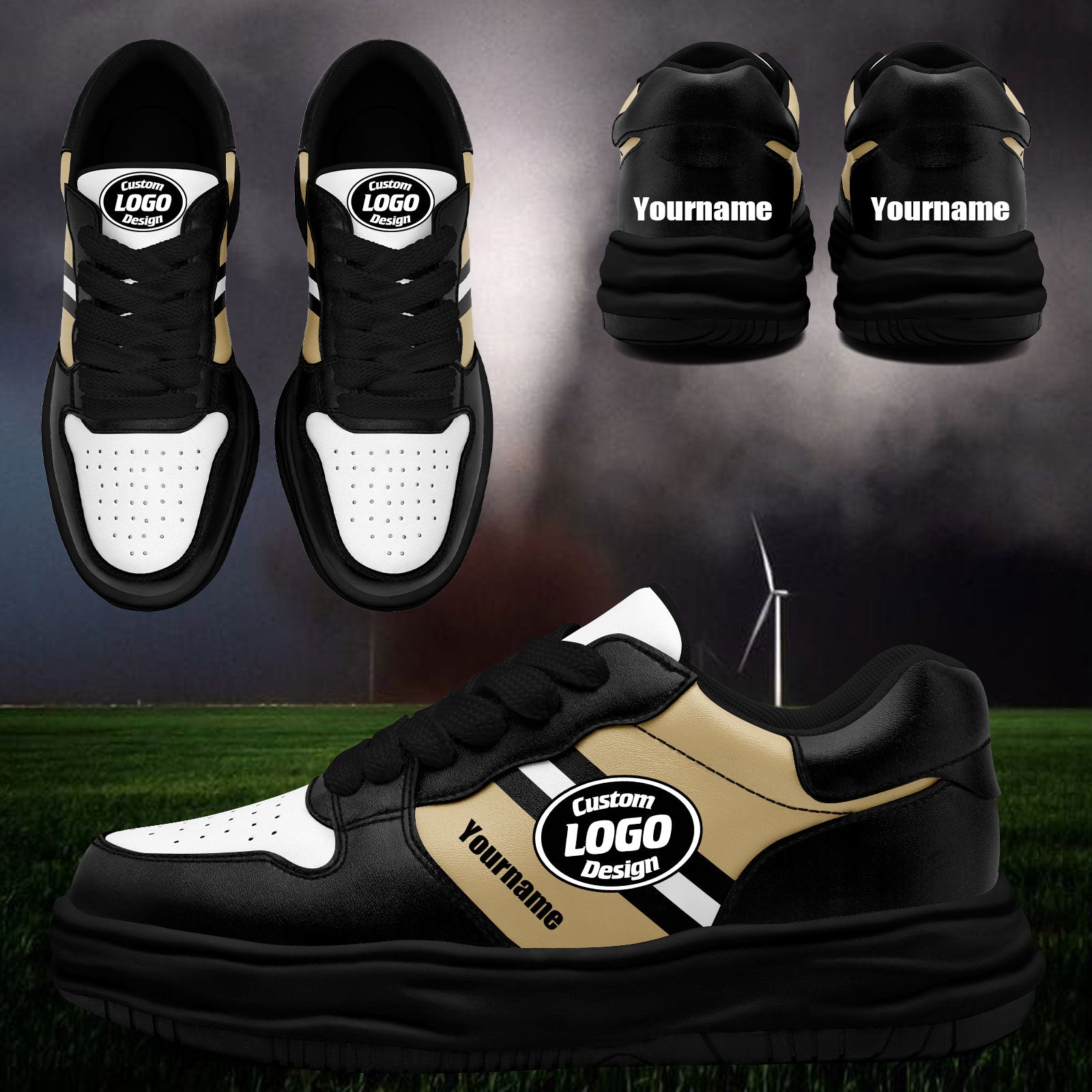 Custom Black Gold New Orleans Shoes Personalized Sneaker FN032-D020389-19
