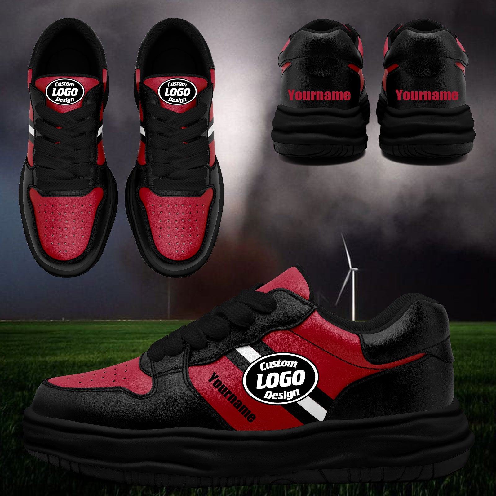 Custom Red Black Atlanta Shoes Personalized Sneaker FN032-D020389-3