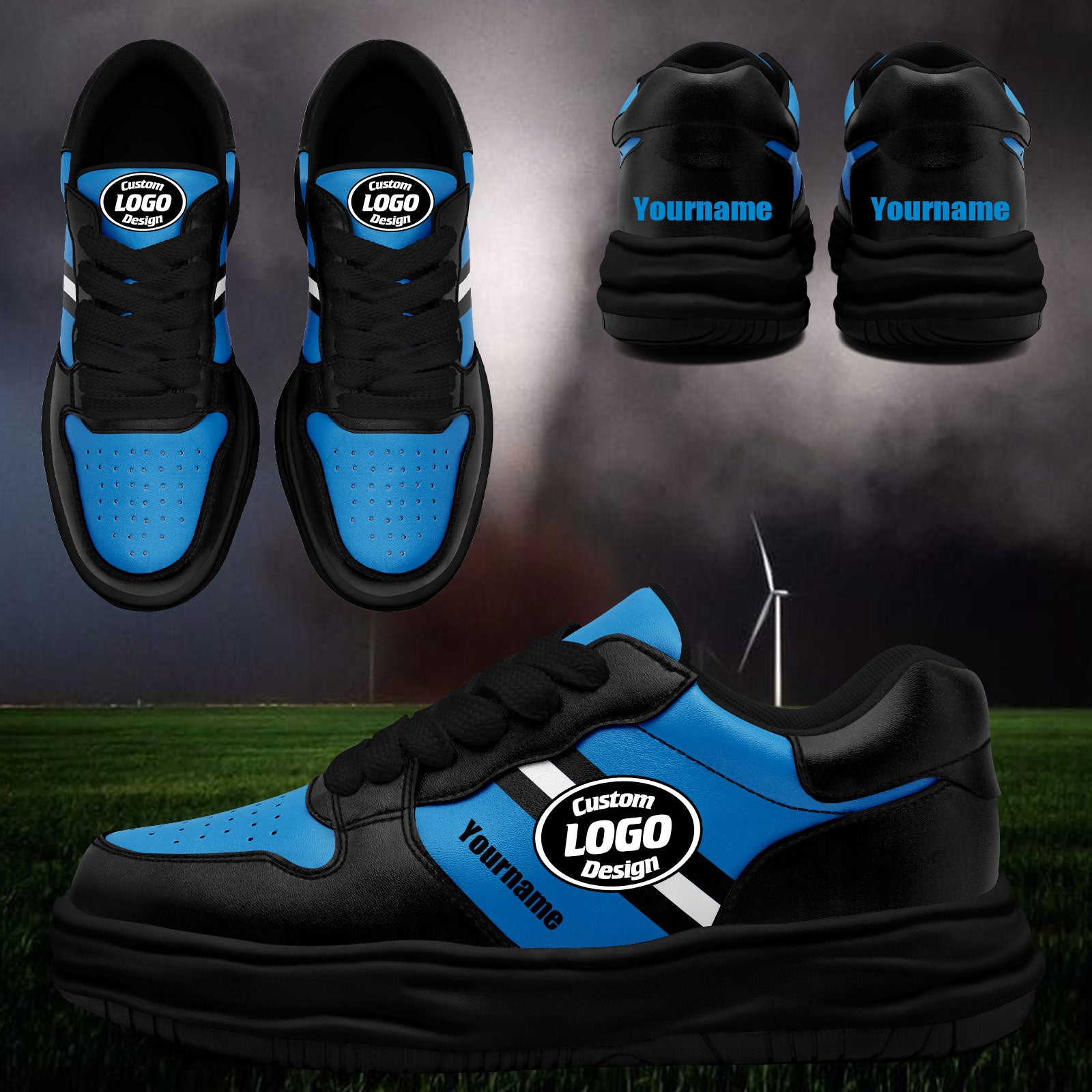 Custom Blue Black Carolina Shoes Personalized Sneaker FN032-D020389-5