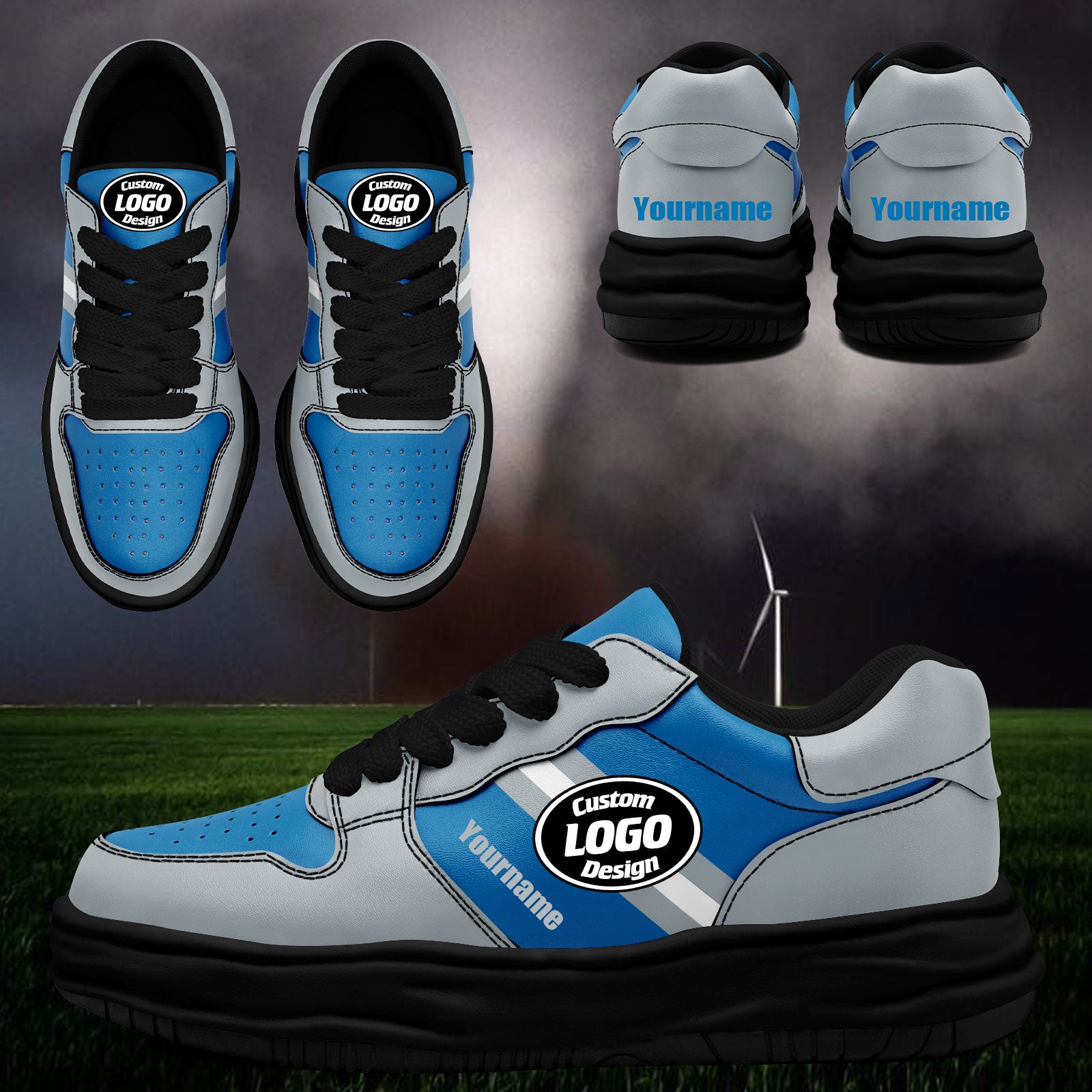 Custom Blue Gray Detroit Shoes Personalized Sneaker FN032-D020389-11