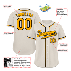 Custom Grey Classic Style Yellow Authentic Baseball Jersey