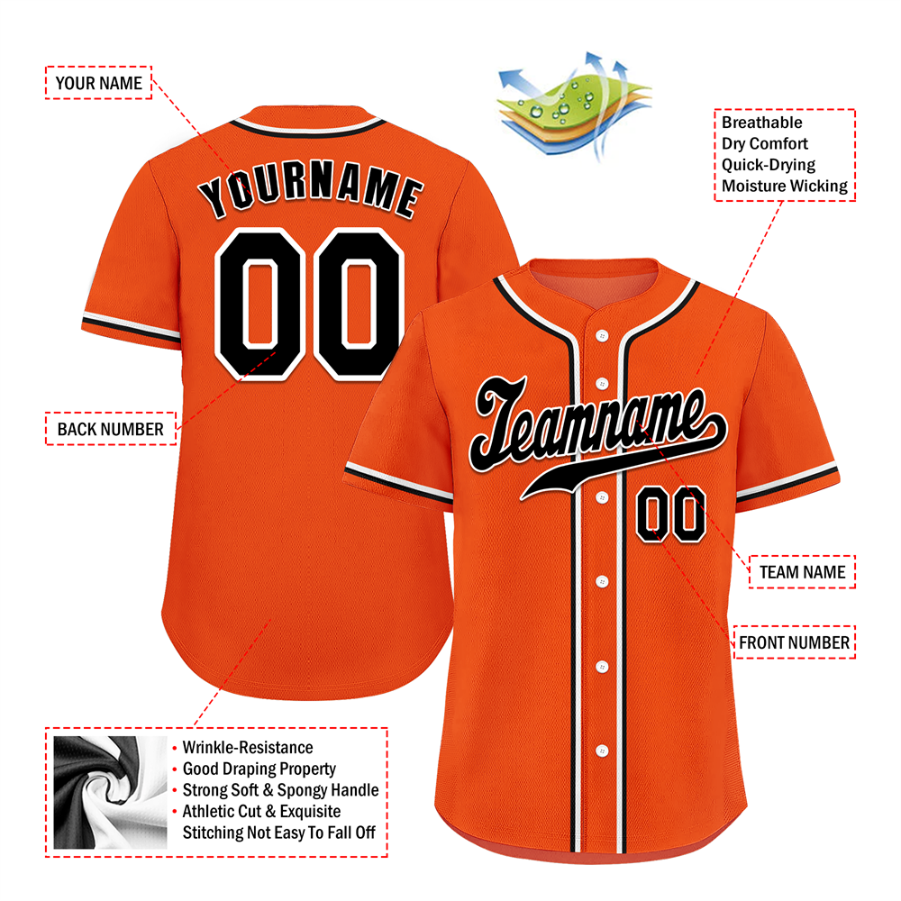 Custom Orange Classic Style Black Authentic Baseball Jersey