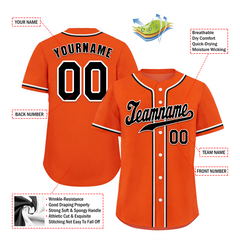 Custom Orange Classic Style Black Authentic Baseball Jersey