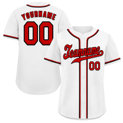 Custom White Classic Style Red Authentic Baseball Jersey