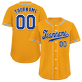 Custom Yellow Classic Style Blue Authentic Baseball Jersey