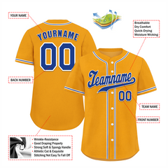 Custom Yellow Classic Style Blue Authentic Baseball Jersey