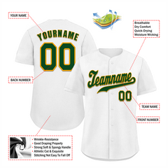 Custom White Classic Style Green Authentic Baseball Jersey