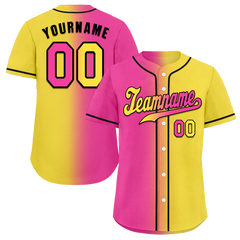 Custom Pink Yellow Gradient Fashion Yellow Authentic Baseball Jersey