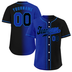 Custom Blue Black Gradient Fashion Black Authentic Baseball Jersey