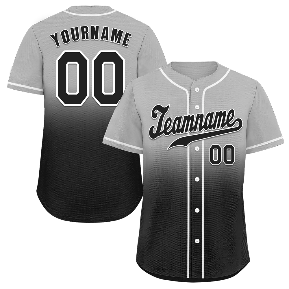 Custom Grey Black Fade Fashion Black Authentic Baseball Jersey