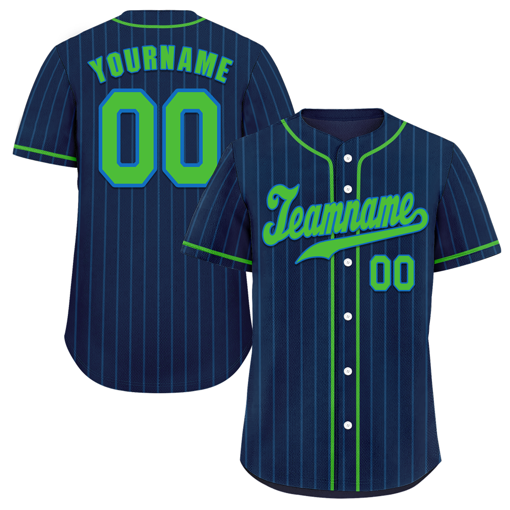 Custom Blue Stripe Fashion Green Authentic Baseball Jersey